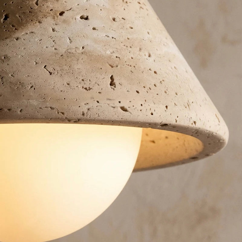 Travertine ceiling or wall light compact wood and glass design