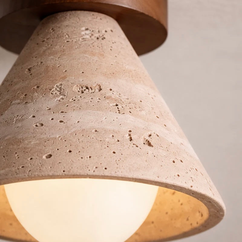 Travertine ceiling or wall light compact wood and glass design