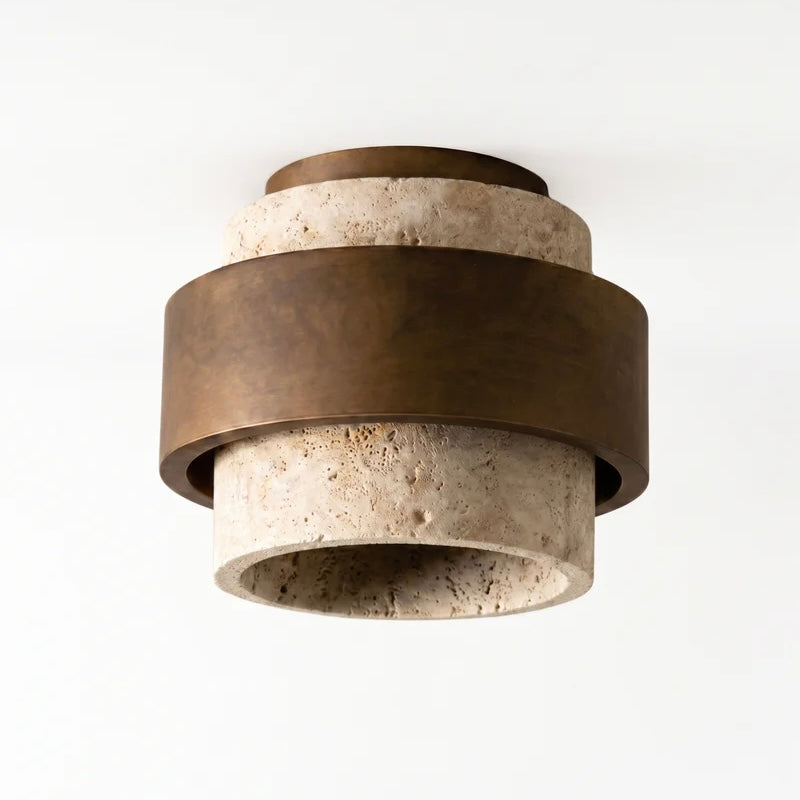 Travertine and Wood Ceiling Light Compact Double Diffusion