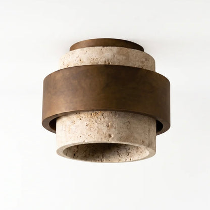 Travertine and Wood Ceiling Light Compact Double Diffusion