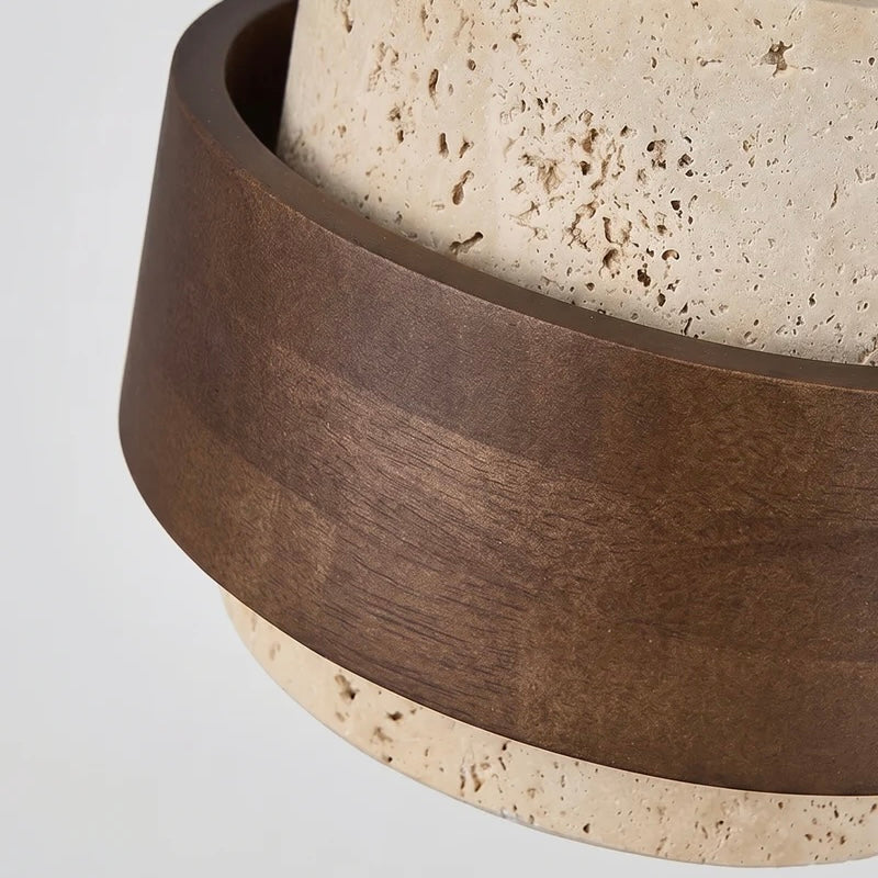 Travertine and Wood Ceiling Light Compact Double Diffusion