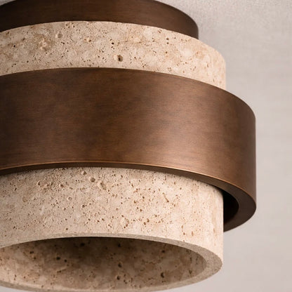 Travertine and Wood Ceiling Light Compact Double Diffusion