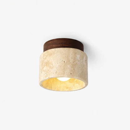 Travertine Stone Ceiling Light with Wood Accent