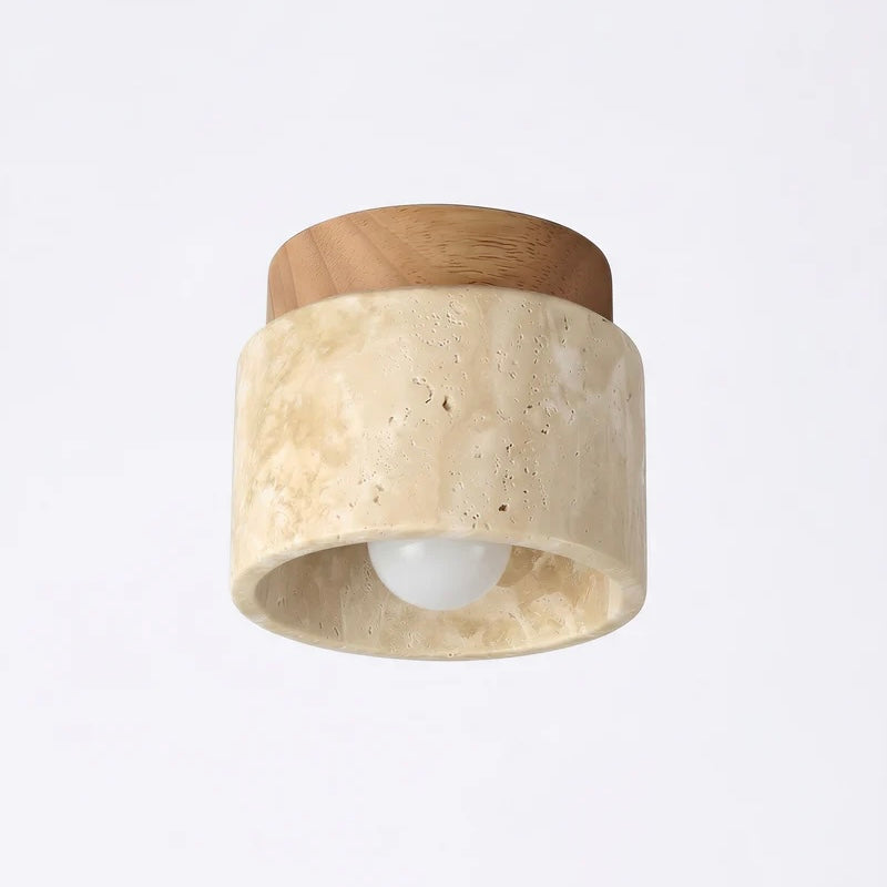 Travertine Stone Ceiling Light with Wood Accent