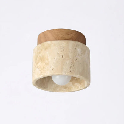 Travertine Stone Ceiling Light with Wood Accent