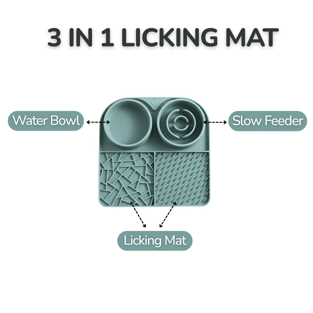 3-in-1 Pet Feeding Mat with Slow Feeder and Bowl