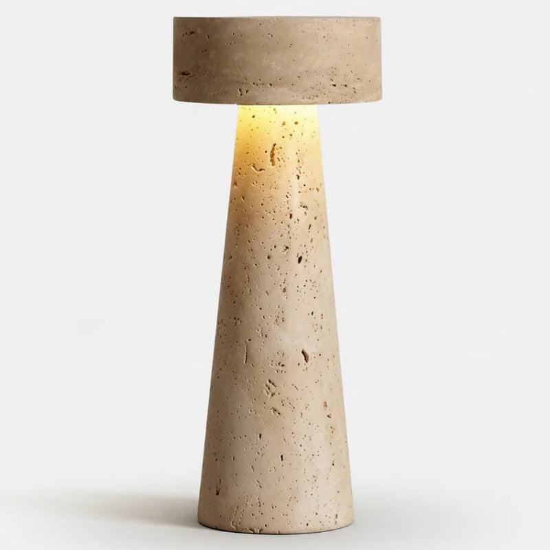 Travertine table lamp with integrated LED light