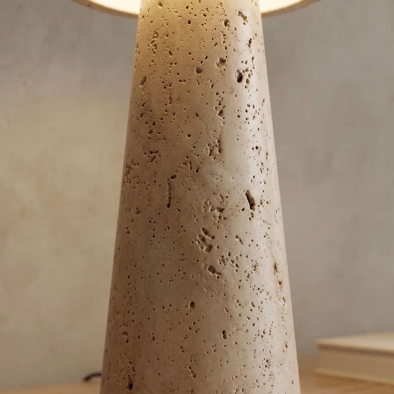 Travertine table lamp with integrated LED light