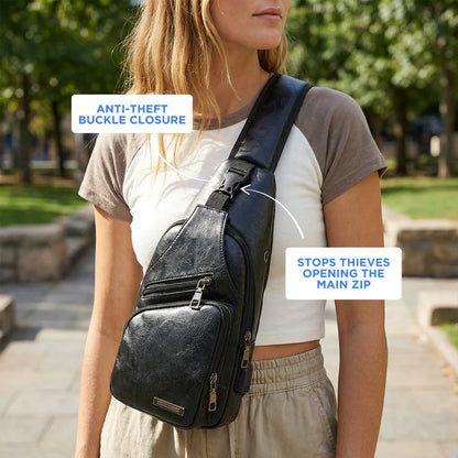 Leather Crossbody Bag with Anti-Theft Design