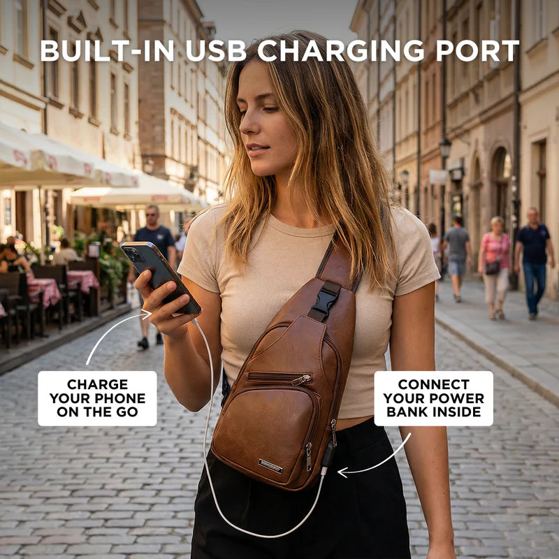 Leather Crossbody Bag with Anti-Theft Design