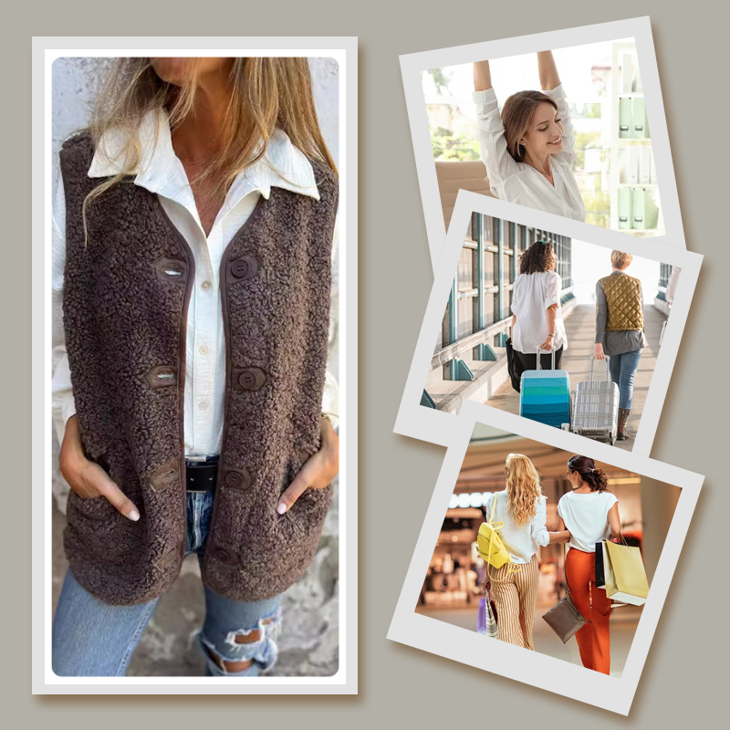 Women's Wool Blend Winter Vest with Button Front – Brown