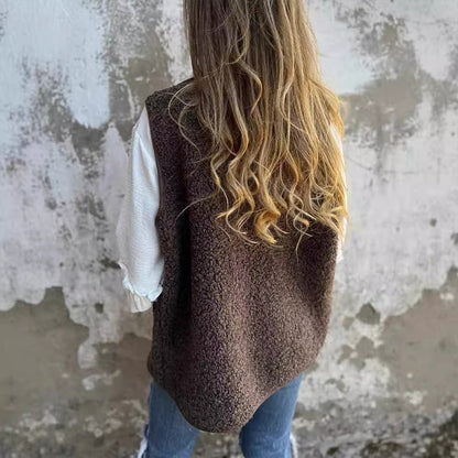 Women's Wool Blend Winter Vest with Button Front – Brown