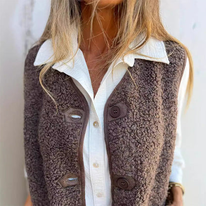 Women's Wool Blend Winter Vest with Button Front – Brown