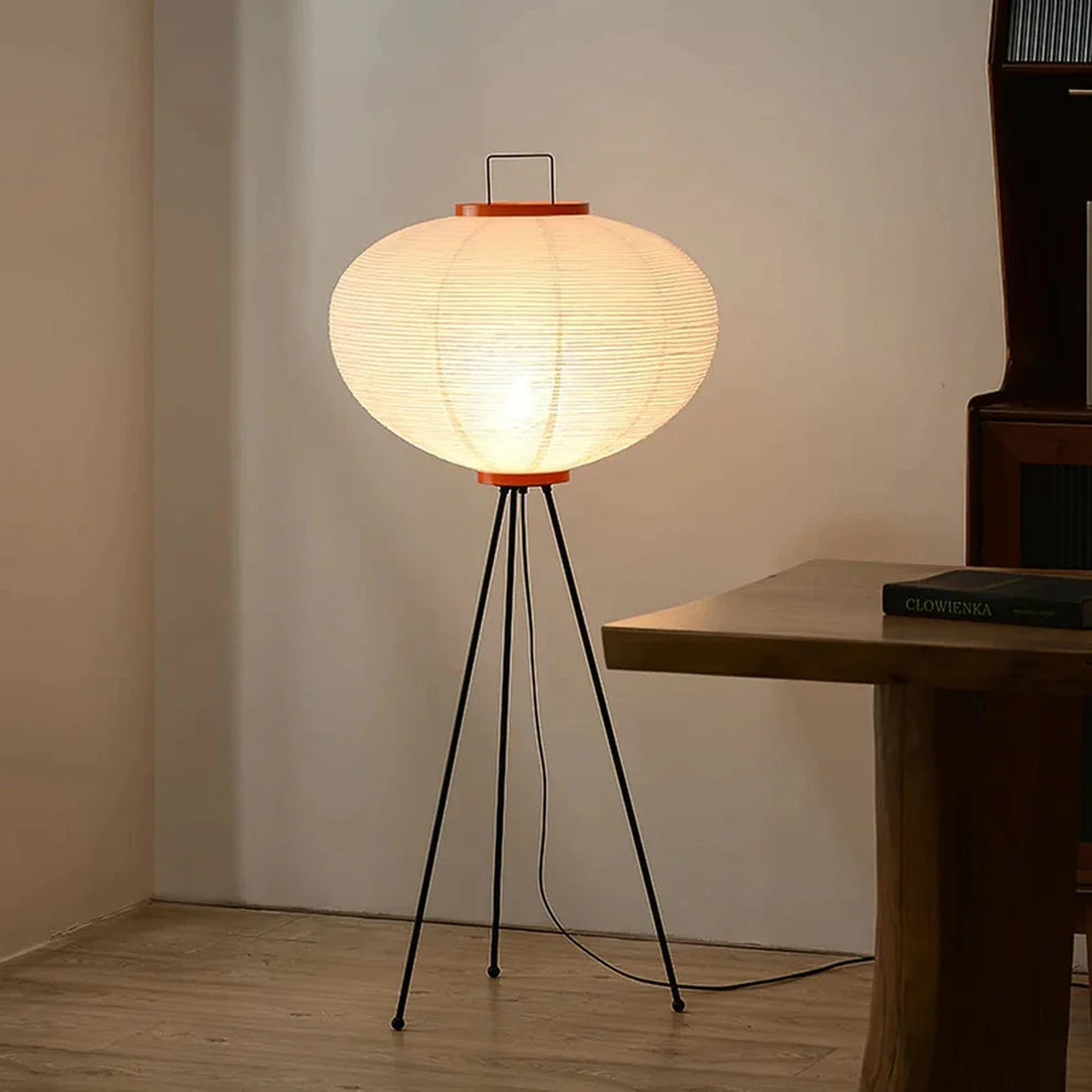 Rice Paper Floor Lamp with Metal Frame for Modern Indoor Spaces