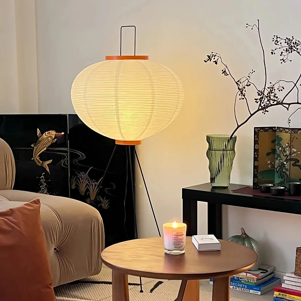 Rice Paper Floor Lamp with Metal Frame for Modern Indoor Spaces