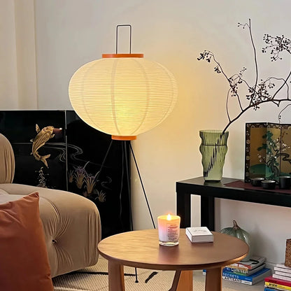 Rice Paper Floor Lamp with Metal Frame for Modern Indoor Spaces