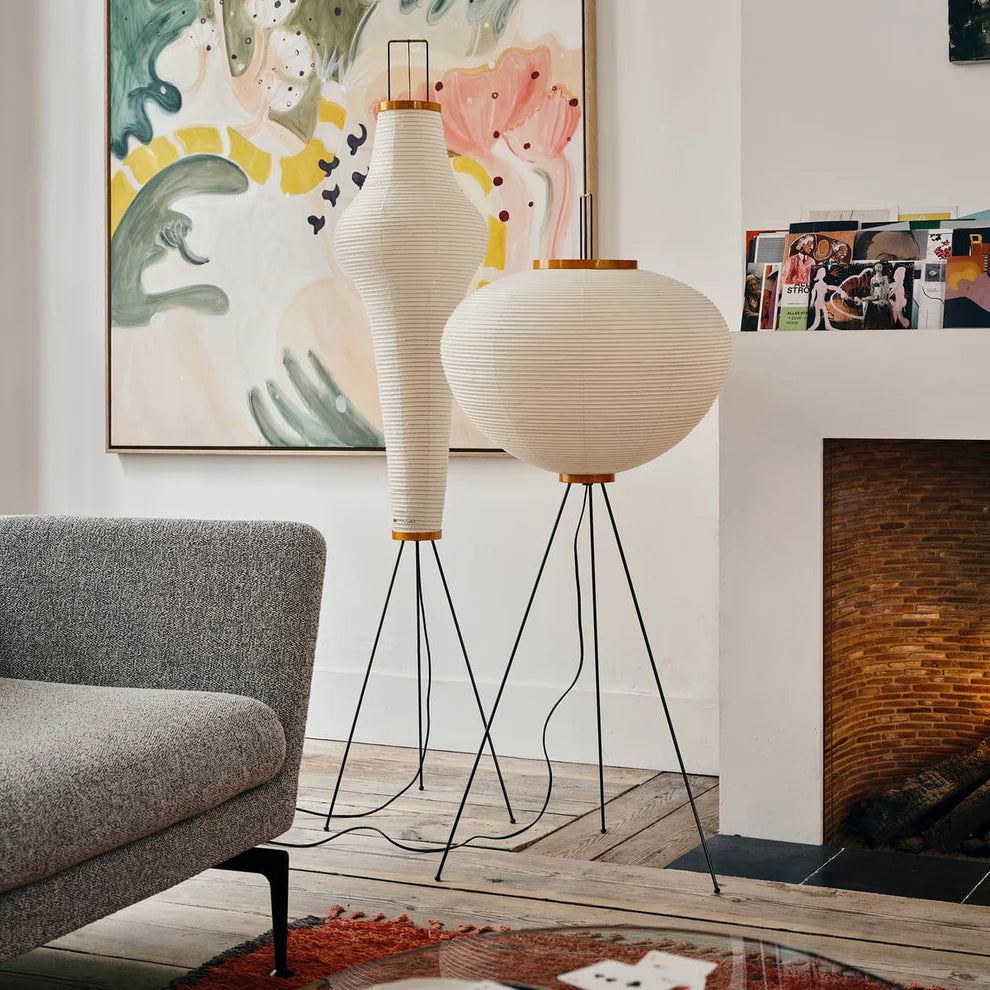 Rice Paper Floor Lamp with Metal Frame for Modern Indoor Spaces