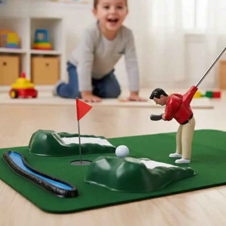 Indoor Mini Golf Set with 6 Clubs and Adjustable Course Layout