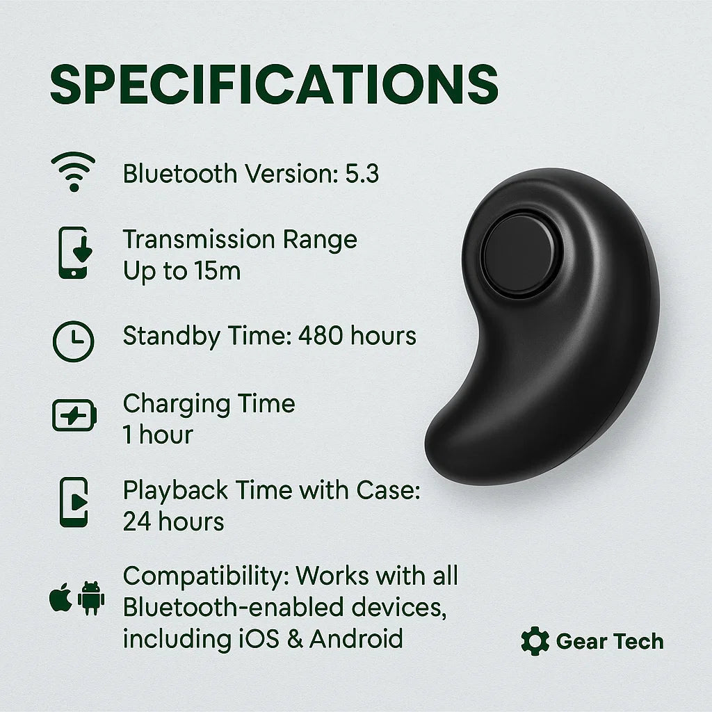 Wireless Flat Earbuds with Compact Design and Charging Case