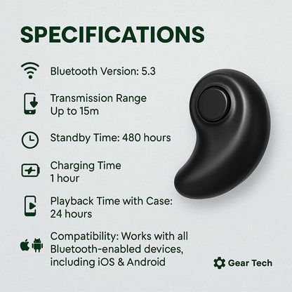 Wireless Flat Earbuds with Compact Design and Charging Case