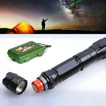 Green Laser Pointer with 2000 Meter Range and Rechargeable Battery, Aluminum Construction