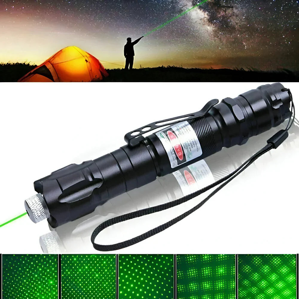 Green Laser Pointer with 2000 Meter Range and Rechargeable Battery, Aluminum Construction