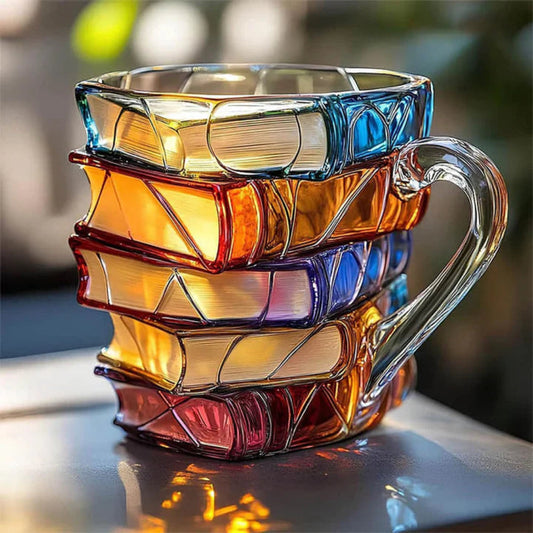 Handmade Book-Shaped Glass Mug with 3D Design and Double-Walled Construction, 12oz