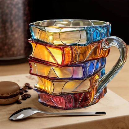 Handmade Book-Shaped Glass Mug with 3D Design and Double-Walled Construction, 12oz