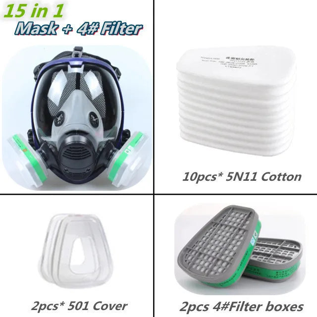 Full Face Respirator Mask with Polycarbonate Visor and Replaceable Filter Cartridges