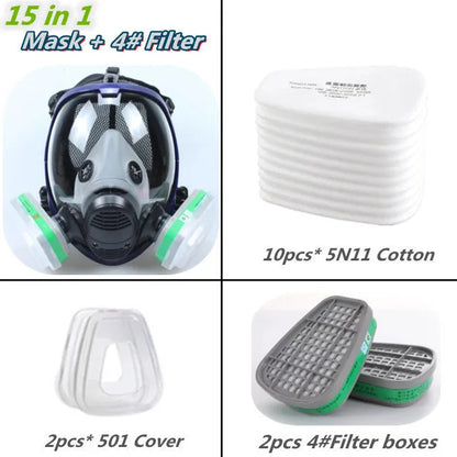 Full Face Respirator Mask with Polycarbonate Visor and Replaceable Filter Cartridges