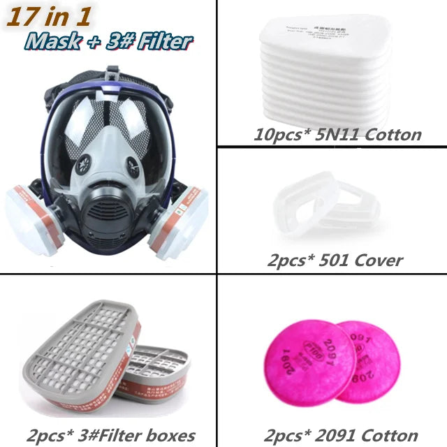 Full Face Respirator Mask with Polycarbonate Visor and Replaceable Filter Cartridges
