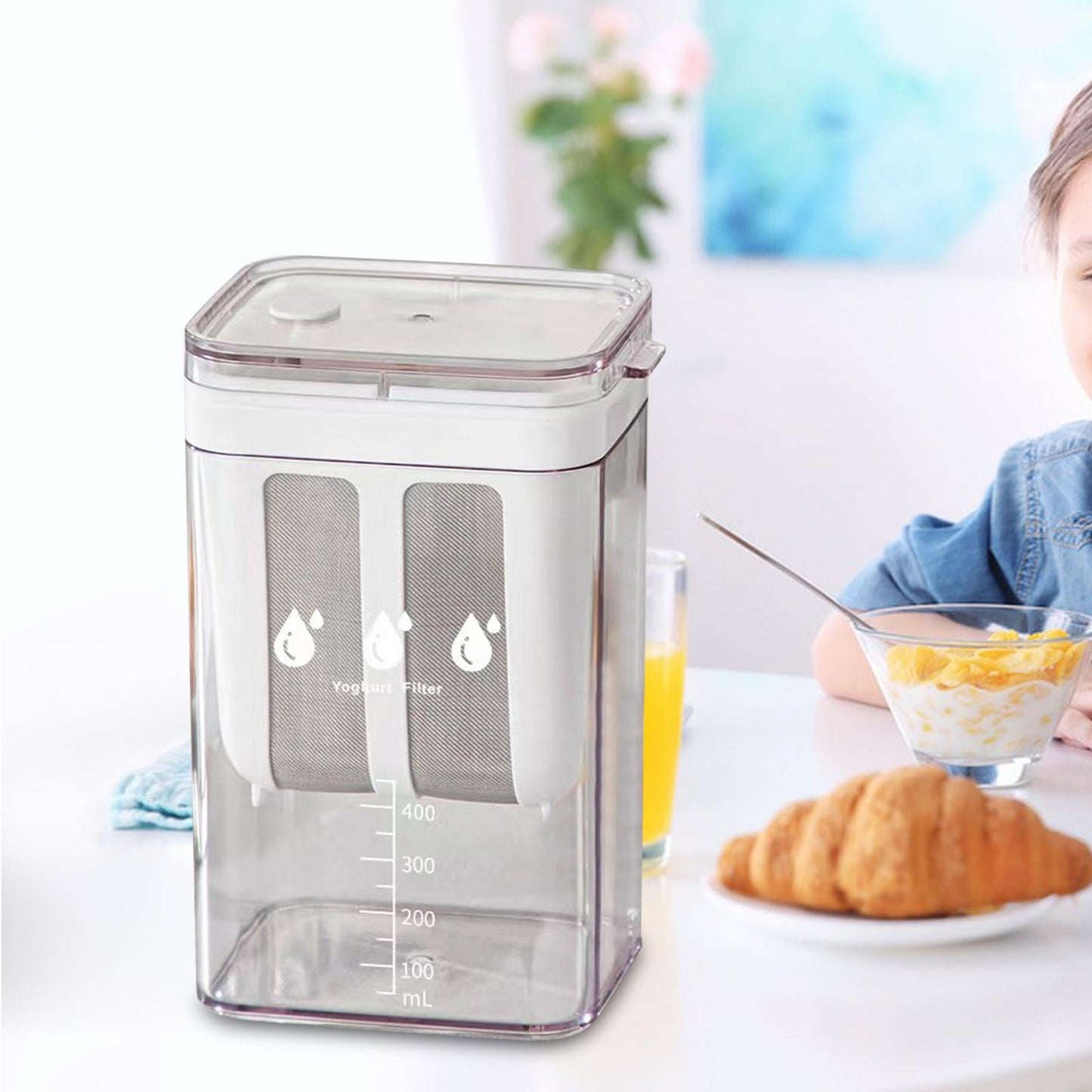 Mesh Yogurt Strainer with 1100ml Capacity and Drip Collection Container