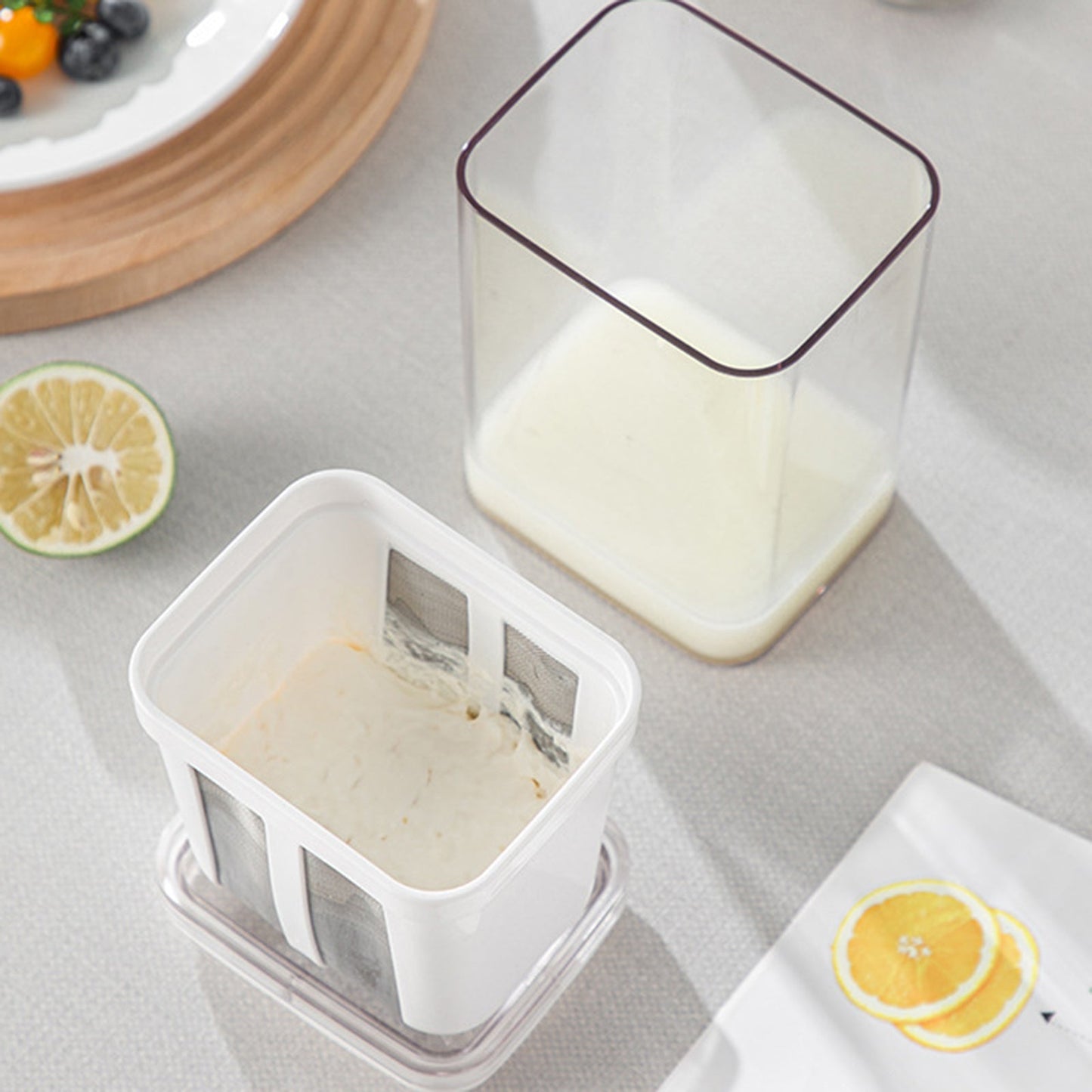 Mesh Yogurt Strainer with 1100ml Capacity and Drip Collection Container