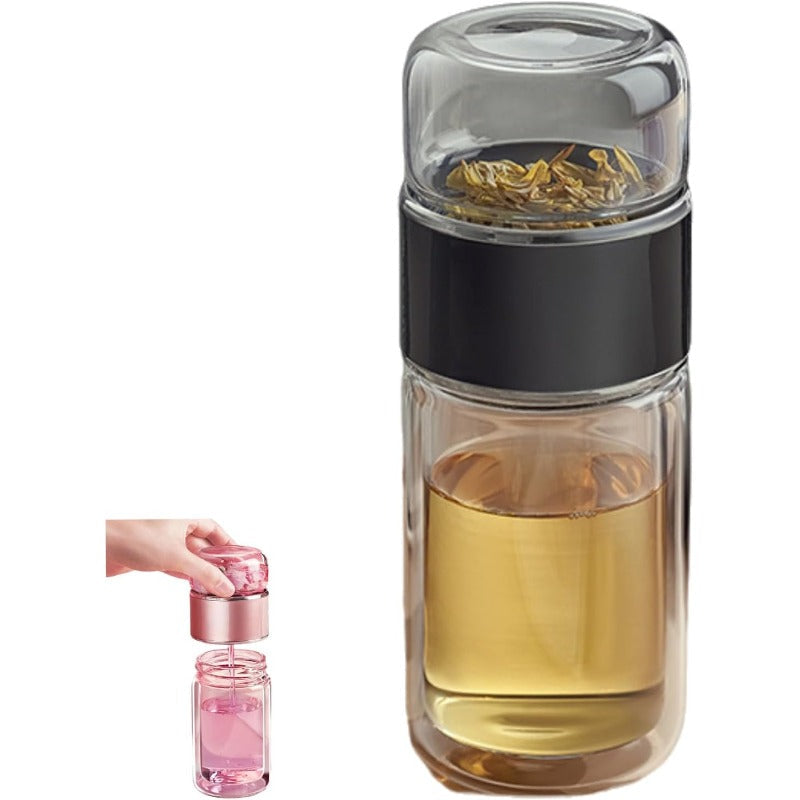 Glass Tea Infuser Bottle with Flip Brewing Control and Detachable Filter