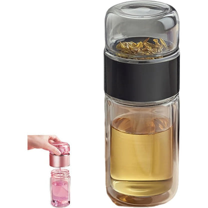Glass Tea Infuser Bottle with Flip Brewing Control and Detachable Filter