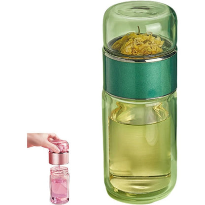 Glass Tea Infuser Bottle with Flip Brewing Control and Detachable Filter