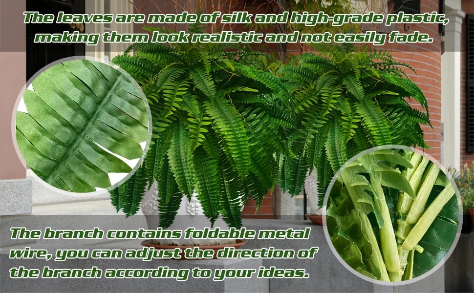 Artificial Boston Fern Set with UV Stabilized Polyethylene and Water Resistant Construction, 18 Pack
