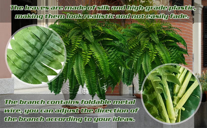 Artificial Boston Fern Set with UV Stabilized Polyethylene and Water Resistant Construction, 18 Pack