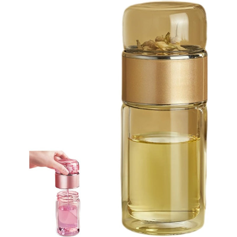 Glass Tea Infuser Bottle with Flip Brewing Control and Detachable Filter