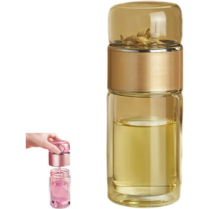 Glass Tea Infuser Bottle with Flip Brewing Control and Detachable Filter