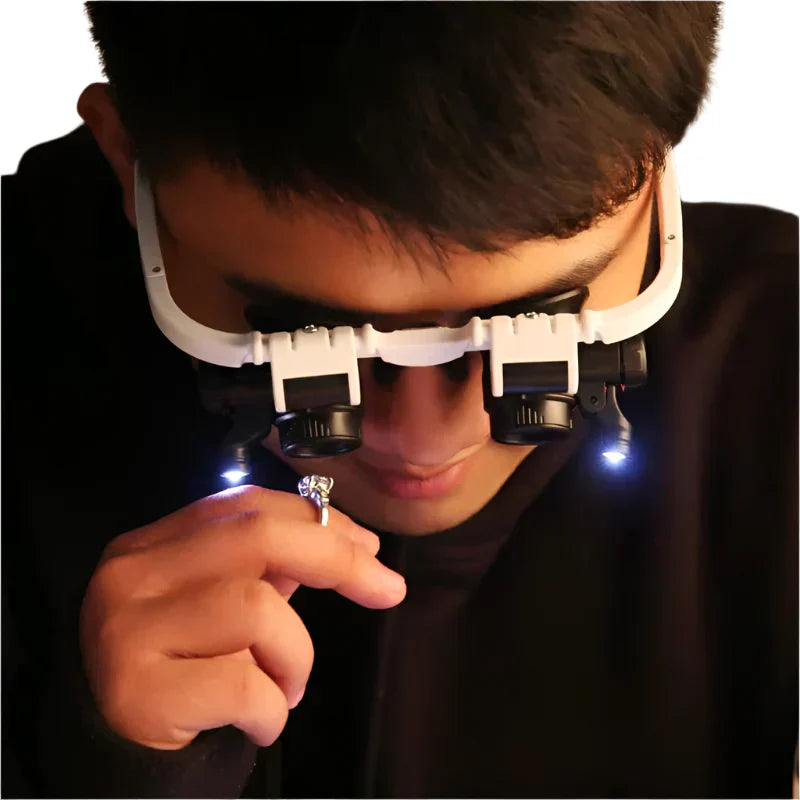 LED Magnifier Headset with 8x 15x 23x Interchangeable Lenses and Dual Adjustable Lights