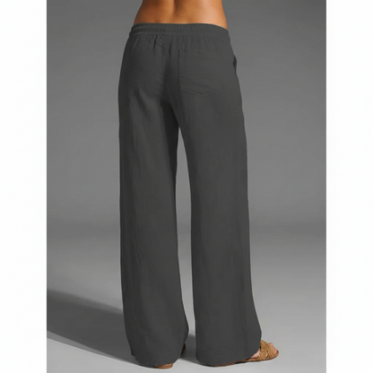 Women's Linen Cotton Trousers with Elastic Waist and Loose Fit, Breathable Summer Pants