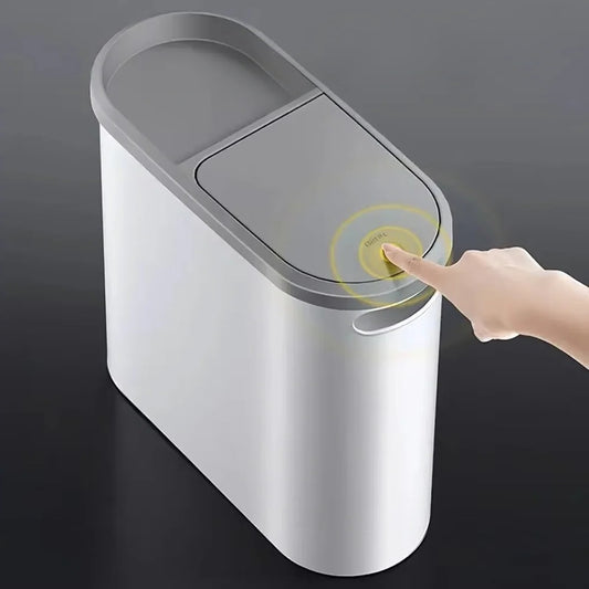 Streamlined Space Saving Trash Can with Easy Press Top Lid