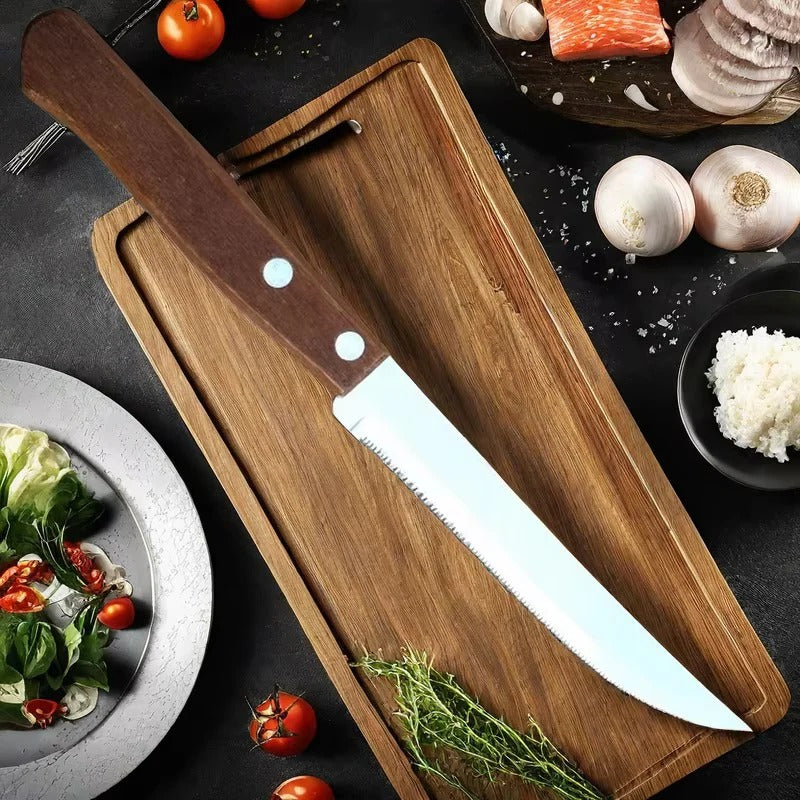 Stainless Steel Steak Knives with Wooden Handles