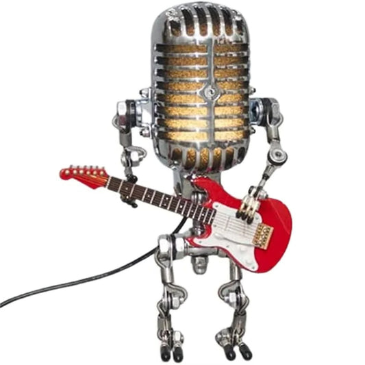 Retro Metal Robot Lamp with Guitar and Microphone