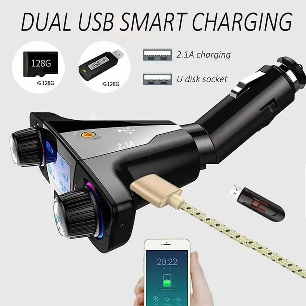 Bluetooth 5.0 Car Radio Transmitter with LED Display, Dual USB