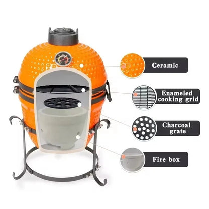 Compact Ceramic Charcoal Grill – 13″ Portable BBQ Cooker