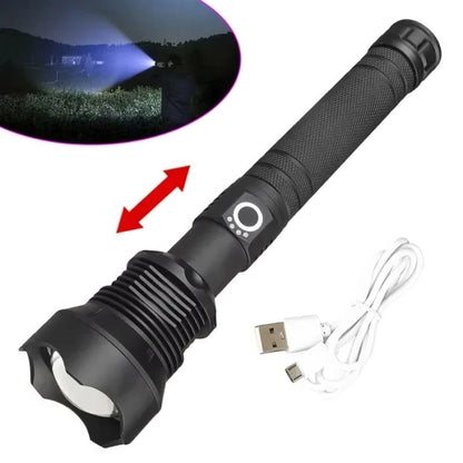 USB Rechargeable LED Flashlight, Zoomable with 5 Light Modes