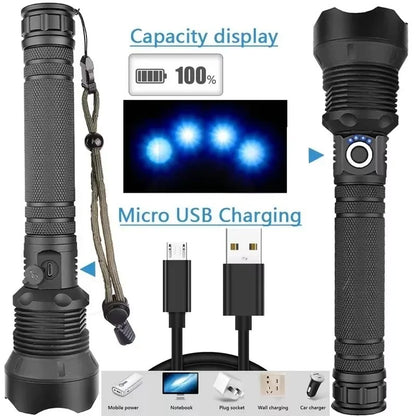 USB Rechargeable LED Flashlight, Zoomable with 5 Light Modes