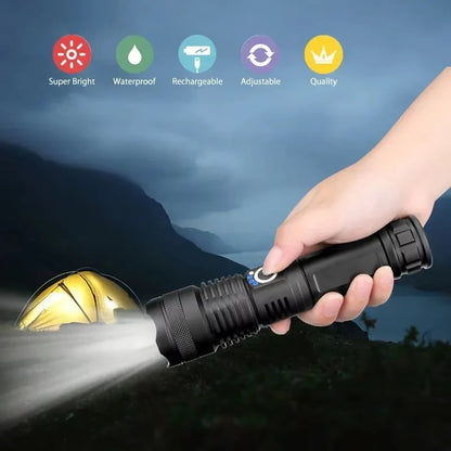 USB Rechargeable LED Flashlight, Zoomable with 5 Light Modes